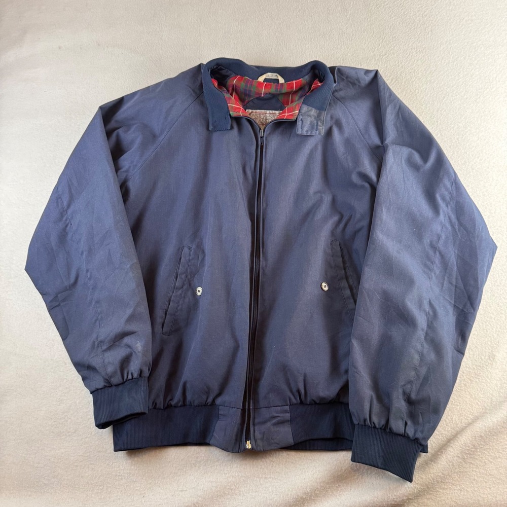 Westchester Classics Mens Navy Blue Harrington Jacket Plaid Lined Size 46 Long